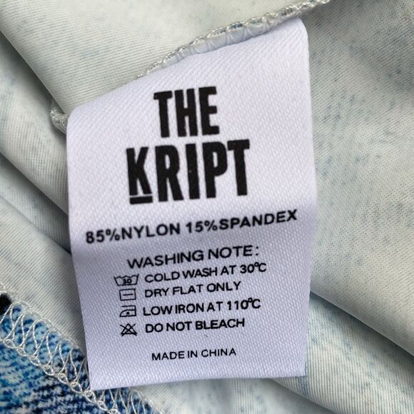 The Kript Sully Semi Sheer Mesh Denim Print Long Sleeve Fitted Crop Top - Picture 6 of 6